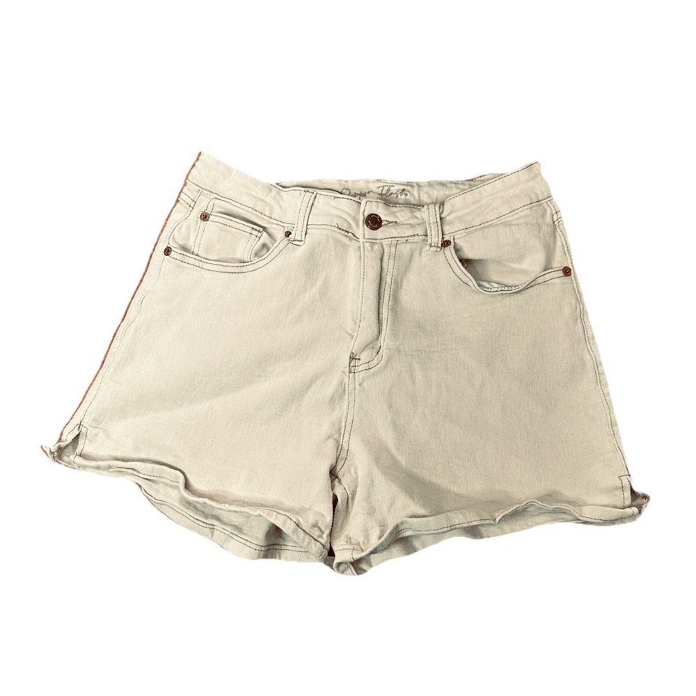 Copper Flash‎ Denim Shorts Size 8 30" Waist Beige with Brown Stitching Stretch